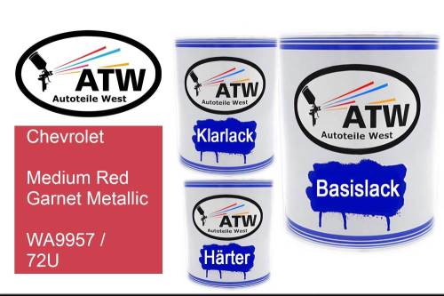 Chevrolet, Medium Red Garnet Metallic, WA9957 / 72U: 1L Lackdose + 1L Klarlack + 500ml Härter - Set, von ATW Autoteile West.